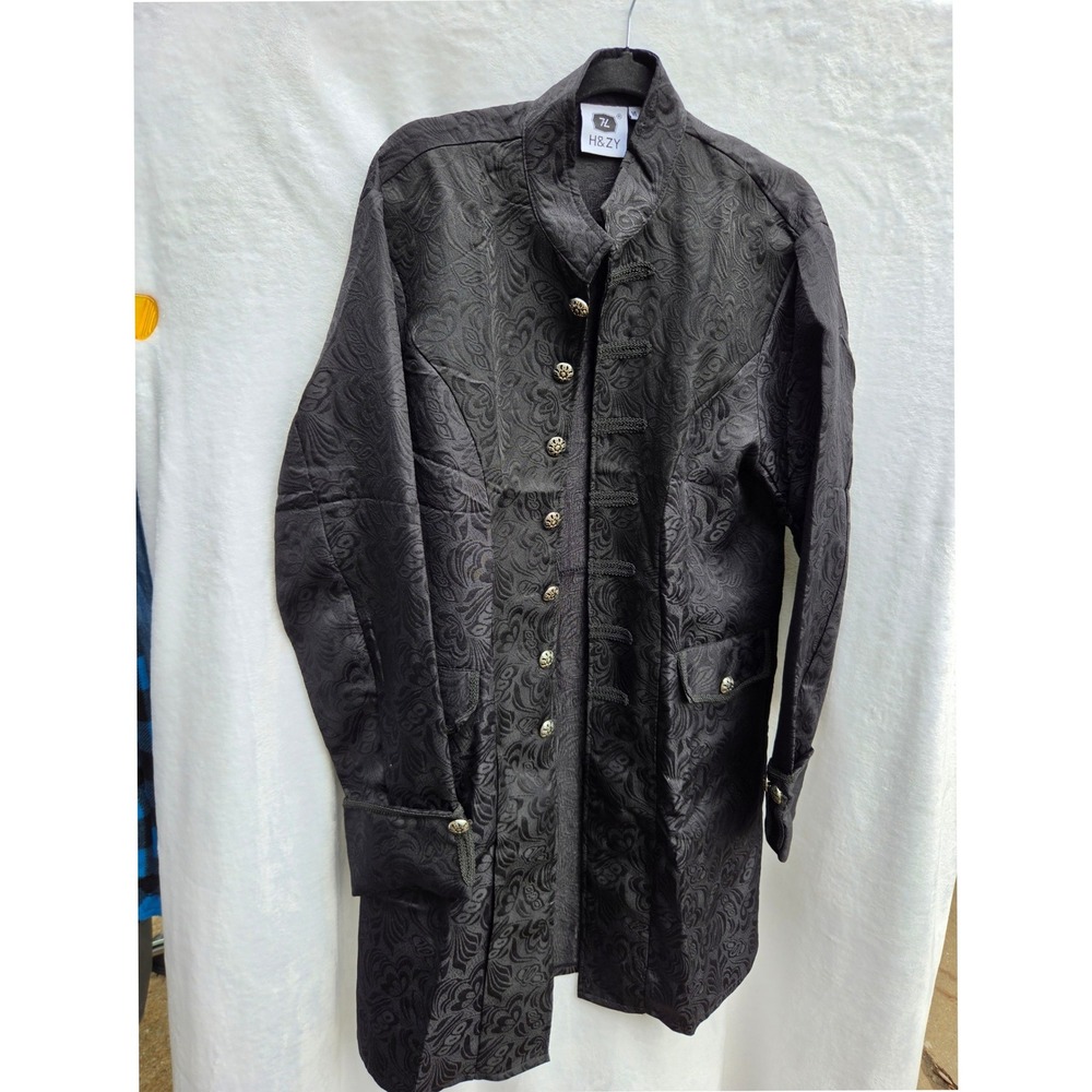 Gothic Steampunk Damask Witchy Jacket H&ZY Frock Coat XL Black Costume Vampire